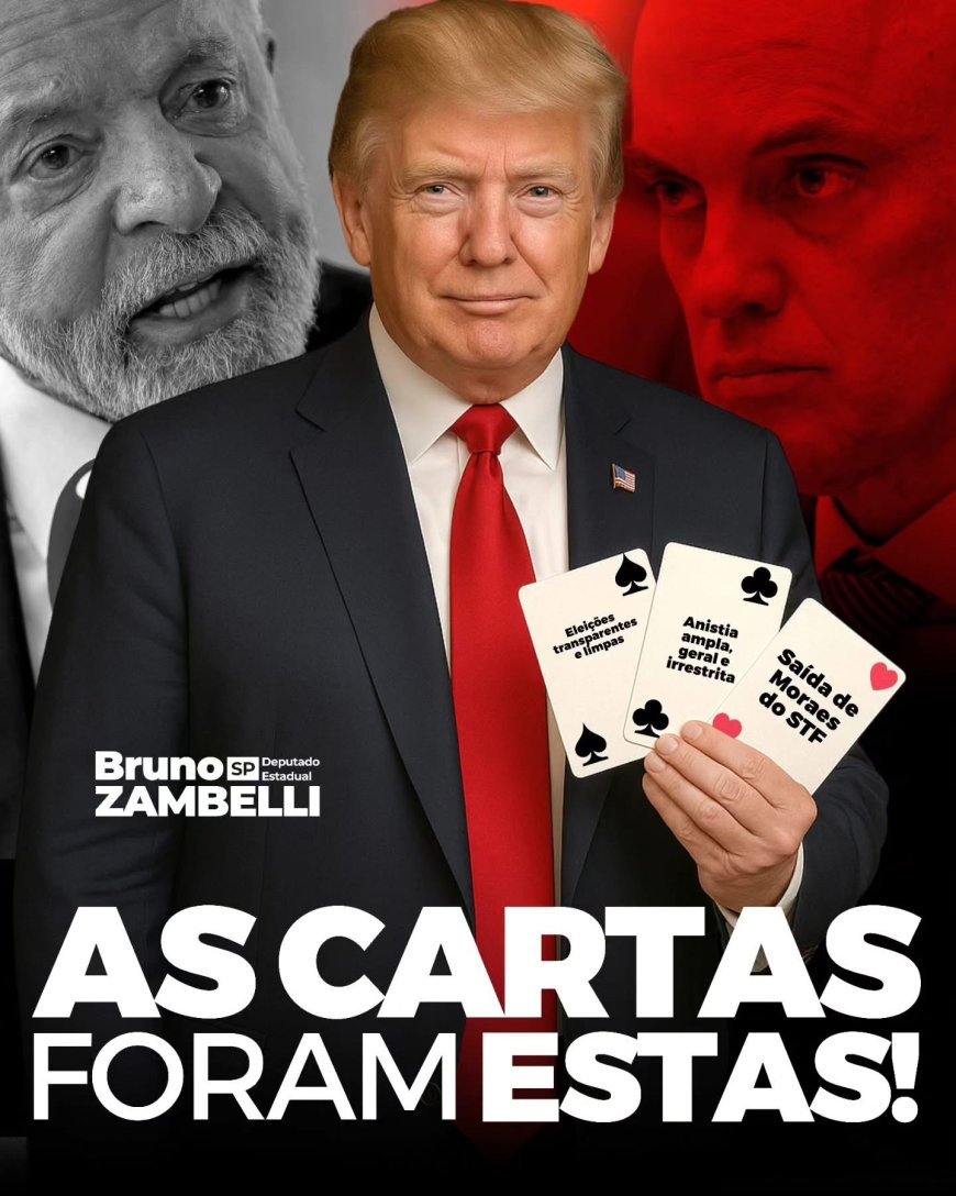 Para bom jogador, três cartas são suficientes. @bolsonarosp vem avisando há muito tempo. Agora, restam apenas 72 horas. Lula pode tentar fugir do jogo, mas só existe um caminho para o Brasil escapar das taxações.